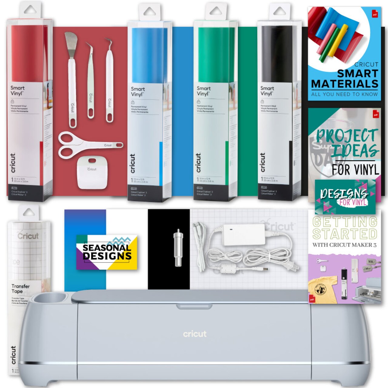 Cricut Maker 3 Machine with 12ft and 3ft Smart Vinyl and HTV Rolls Bundle